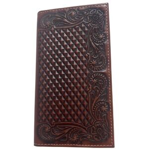 Ariat Mens Brown Tooled Leather Rodeo Wallet Floral Basketweave A3544208 NEW